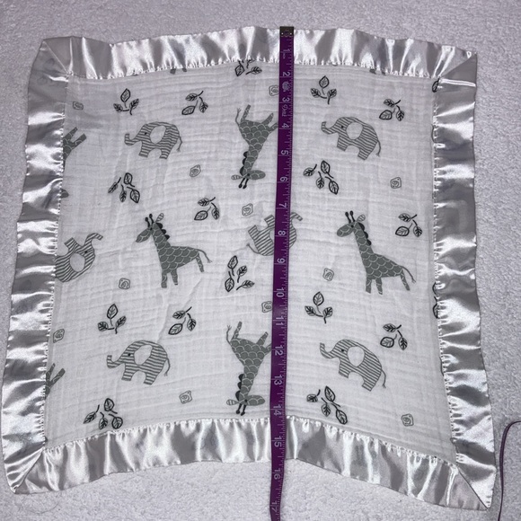 lulujo Baby Security Lovey Blanket Unisex Muslin Silky Satin trim jungle animal - Picture 5 of 7